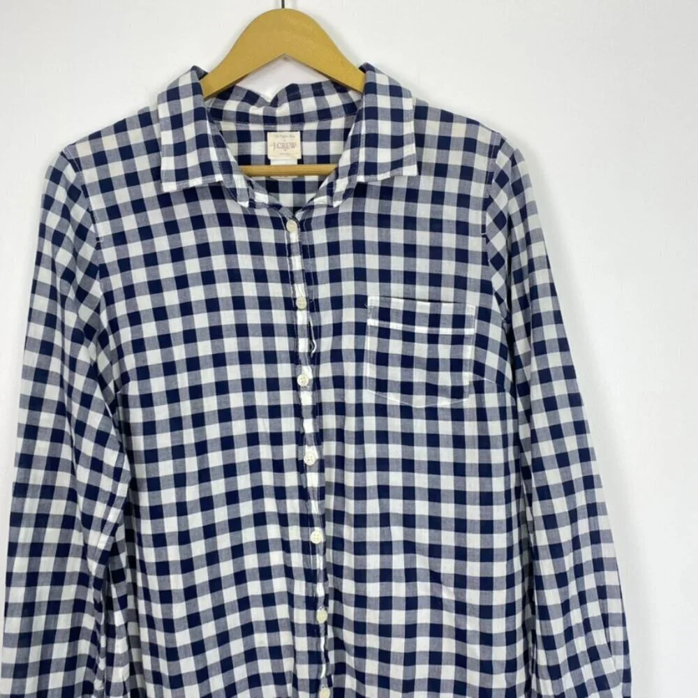J. Crew Blue and White Checkered Button Down Top